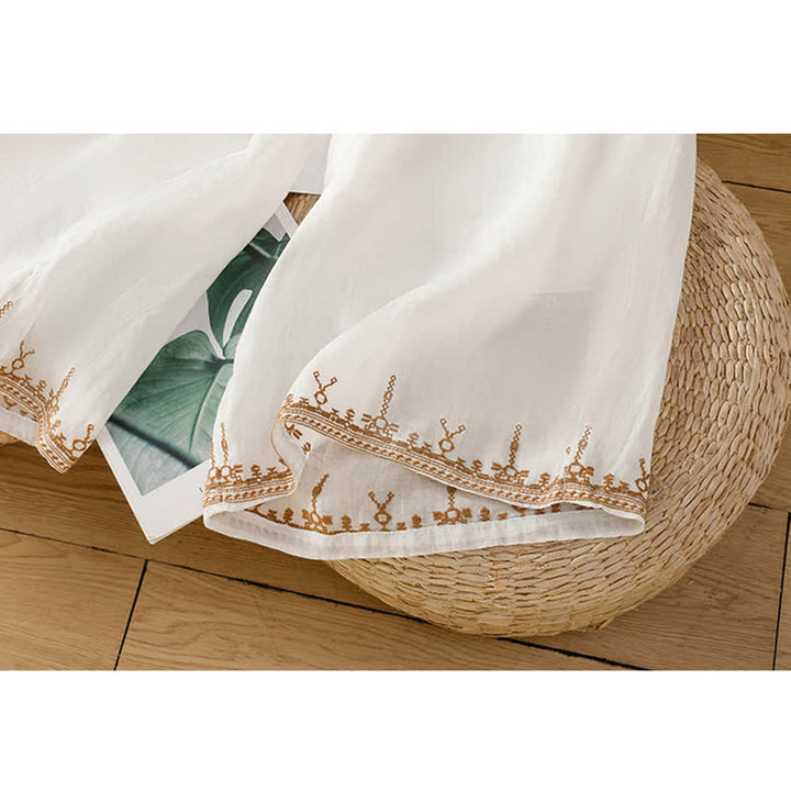 Buddha Stones Summer Boho Embroidery Solid Women's Wide Leg Pants With Pockets - image 9