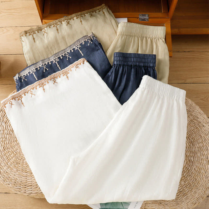 Buddha Stones Summer Boho Embroidery Solid Women's Wide Leg Pants With Pockets - image 24