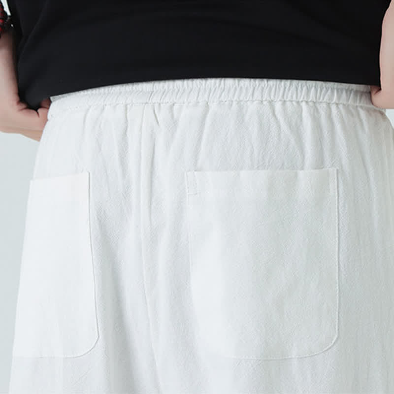 Buddha Stones Summer Cotton Minimalist Elastic Waist Men's Straight Pants With Pockets - image 23