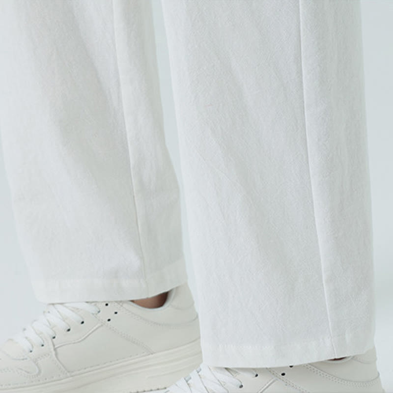 Buddha Stones Summer Cotton Minimalist Elastic Waist Men's Straight Pants With Pockets - image 24