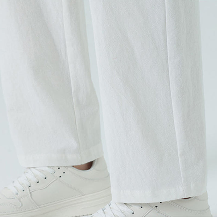 Buddha Stones Summer Cotton Minimalist Elastic Waist Men's Straight Pants With Pockets - image 24