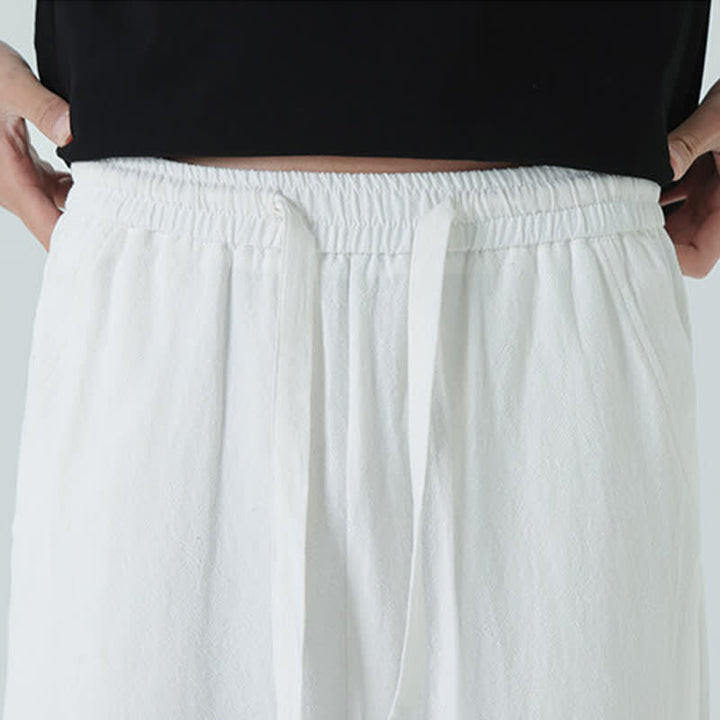 Buddha Stones Summer Cotton Minimalist Elastic Waist Men's Straight Pants With Pockets - image 22