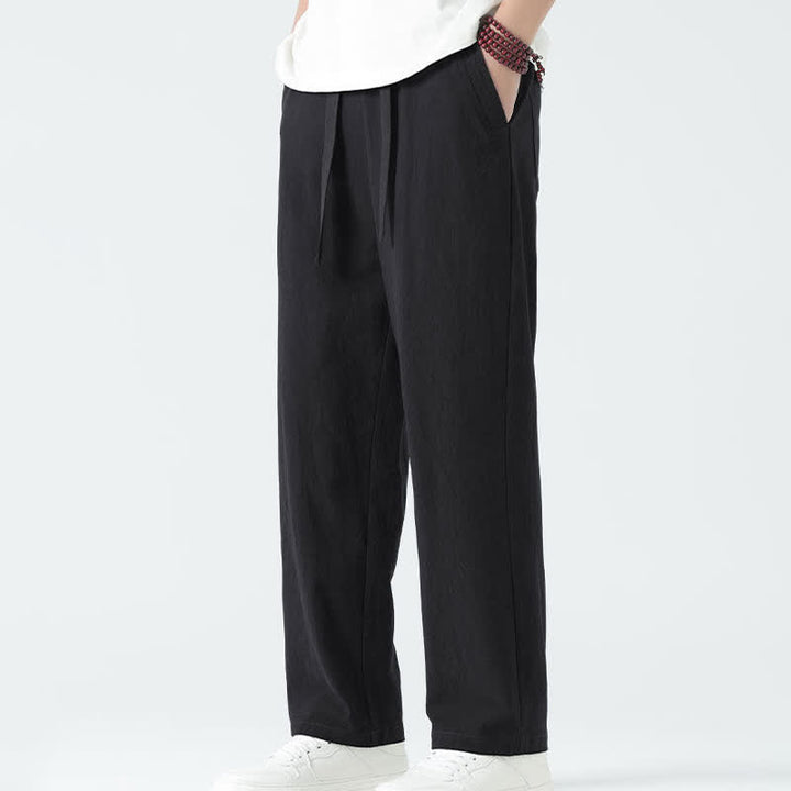Buddha Stones Summer Cotton Minimalist Elastic Waist Men's Straight Pants With Pockets - image 11