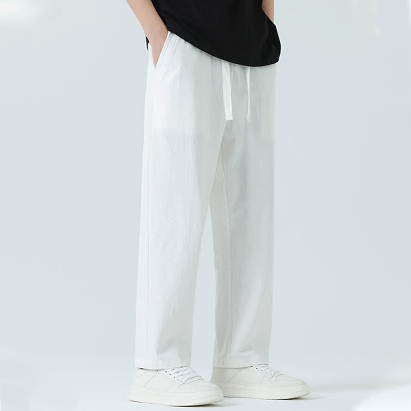 Buddha Stones Summer Cotton Minimalist Elastic Waist Men's Straight Pants With Pockets - image 19