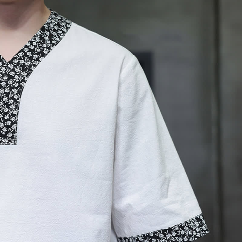 Buddha Stones Summer Casual Mandarin Collar Frog Button Cotton Men's Short Sleeve Shirt - image 9