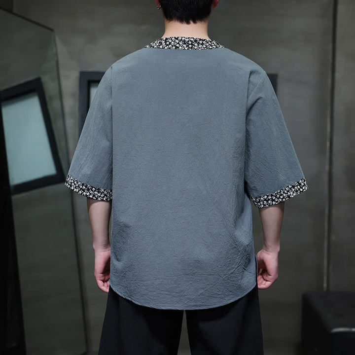 Buddha Stones Summer Casual Mandarin Collar Frog Button Cotton Men's Short Sleeve Shirt - image 12