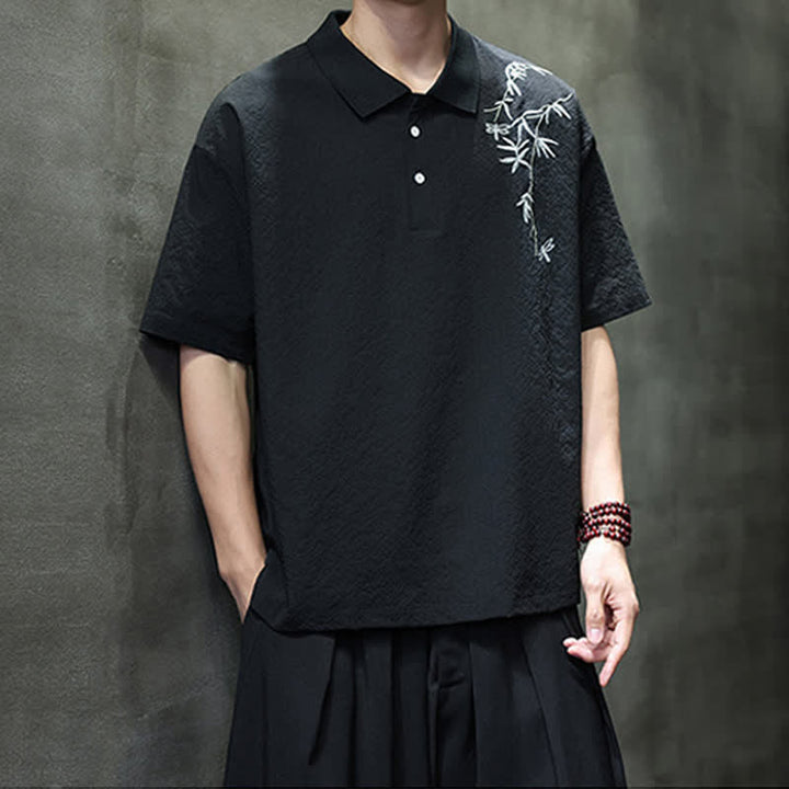 Buddha Stones Summer Casual Embroidery Solid Men's Short Sleeve Shirts - image 10