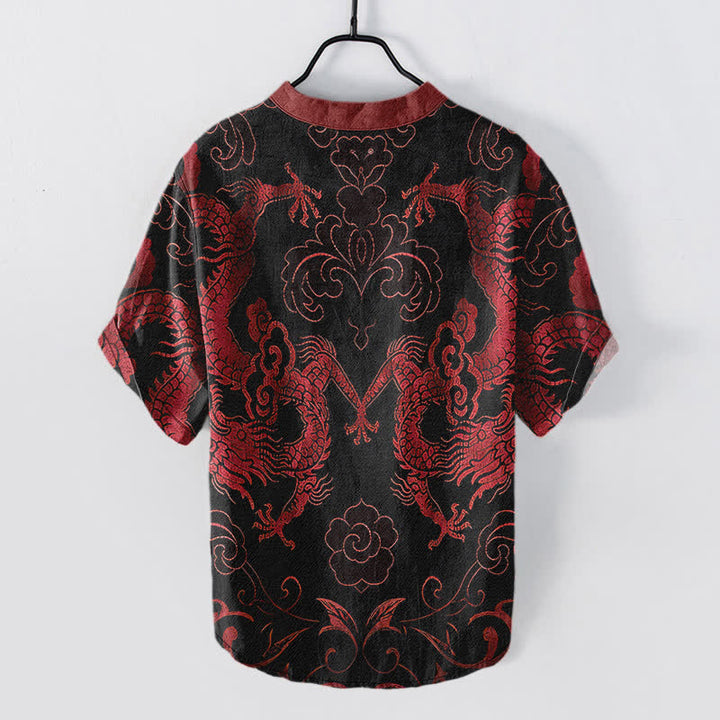 Buddha Stones Cotton Dragon Cloud Emblem Men's Short Sleeve Half Button Shirt - image 6