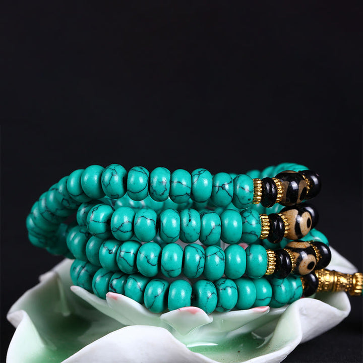 Buddha Stones Tibetan 108 Beads Turquoise Dzi Bead Wisdom Balance Mala - image 2