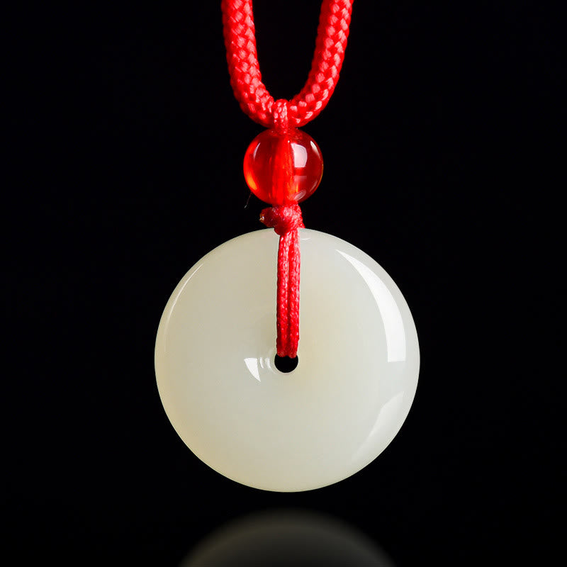 Buddha Stones Jade Peace Buckle Abundance Red Rope Necklace Pendant - Natural Jade(Color May Vary) - image 0