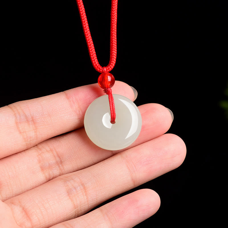 Buddha Stones Jade Peace Buckle Abundance Red Rope Necklace Pendant - image 4