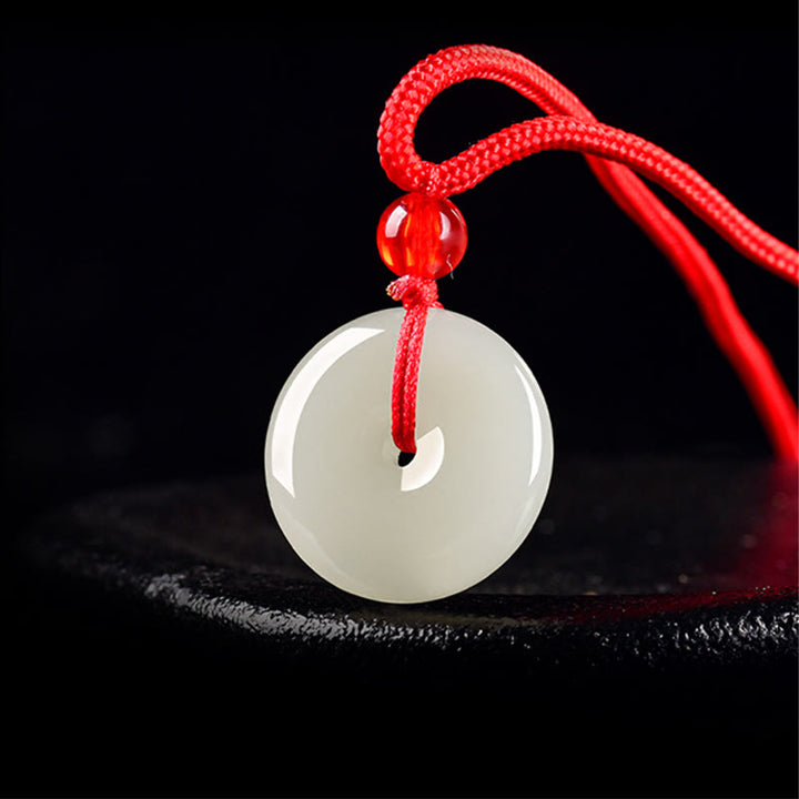 Buddha Stones Jade Peace Buckle Abundance Red Rope Necklace Pendant - image 2