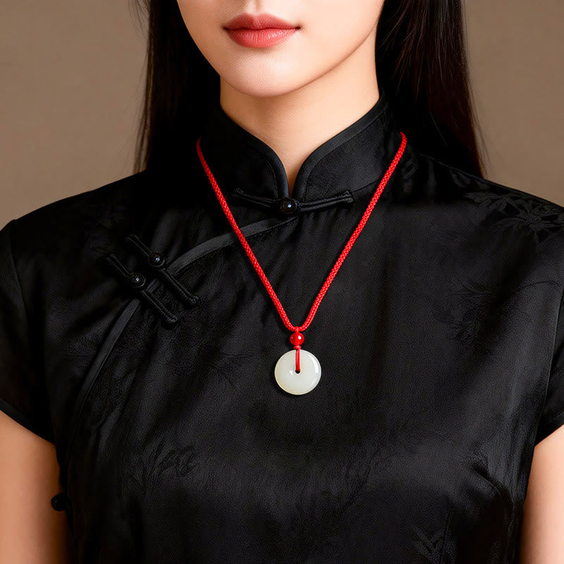 Buddha Stones Jade Peace Buckle Abundance Red Rope Necklace Pendant - image 9