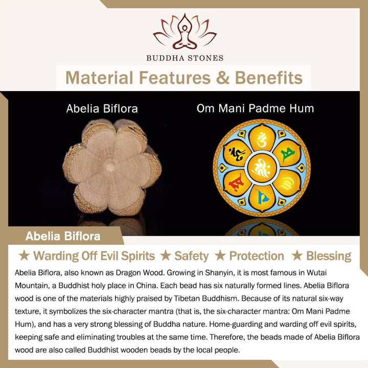 Buddha Stones Natural Abelia Biflora Wood Heart Sutra Om Mani Padme Hum Bracelet - image 6