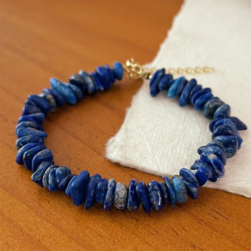 Buddha Stones Natural Irregular Design Lapis Lazuli Lazurite Positive Bracelet - Lapis Lazuli(Wrist Circumference 15–18cm) - image 0