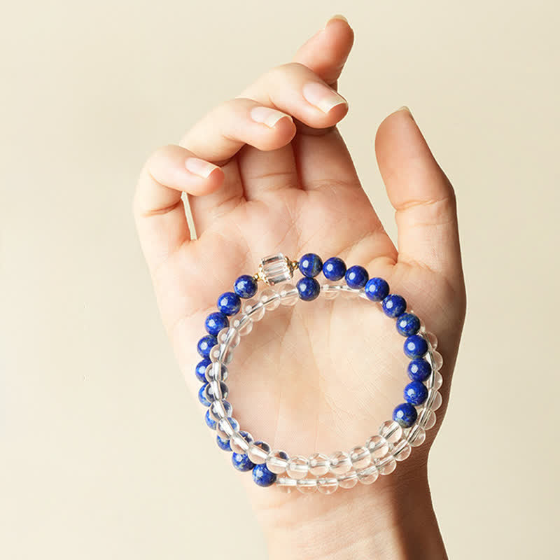 Buddha Stones Lapis Lazuli Clear Quartz Balance Beaded Bracelet - image 5