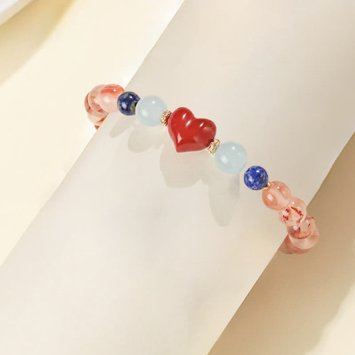 Buddha Stones Heart Design South Red Agate Lapis Lazuli Success Bracelet - image 5