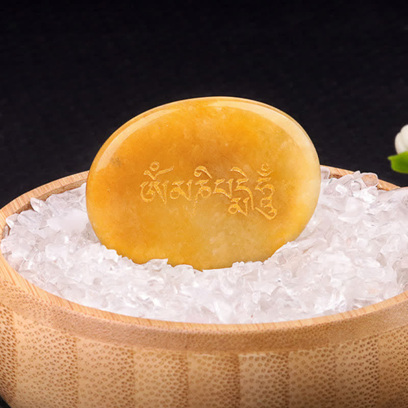 Buddha Stones Om Mani Padme Hum Amethyst Tiger Eye Palm Stone Crystal Decor 35*45mm - Natural Topaz(Color May Vary) 35*45mm - image 24