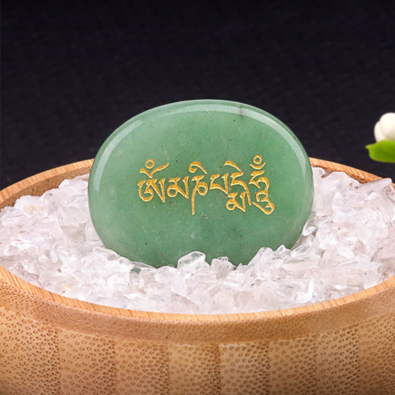 Buddha Stones Om Mani Padme Hum Amethyst Tiger Eye Palm Stone Crystal Decor 35*45mm - Natural Green Aventurine(Color May Vary) 35*45mm - image 21