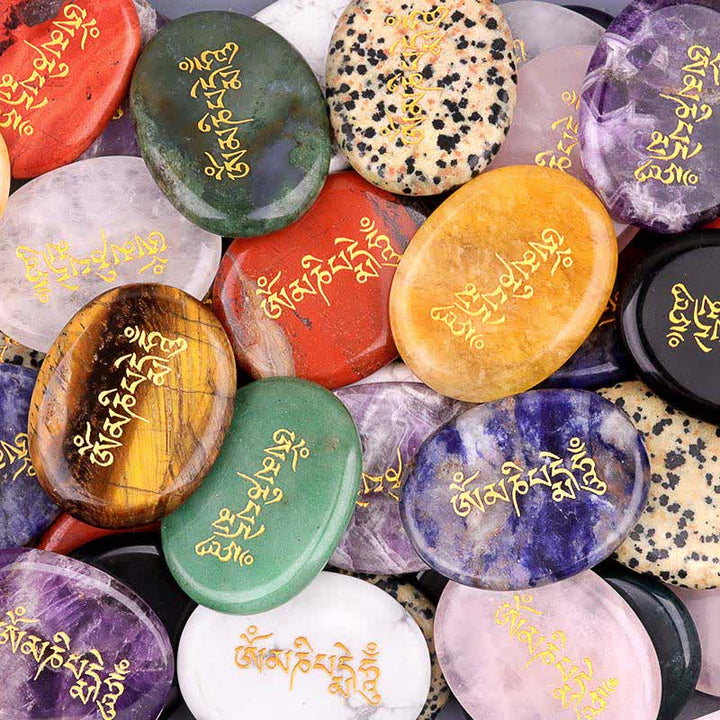 Buddha Stones Om Mani Padme Hum Amethyst Tiger Eye Palm Stone Crystal Decor 35*45mm - image 37