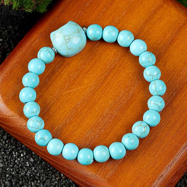 Buddha Stones Cute Cat Design Blue Lace Agate Clear Quartz  Beaded Bracelet - Turquoise(Wrist Circumference 15–16cm) - image 14