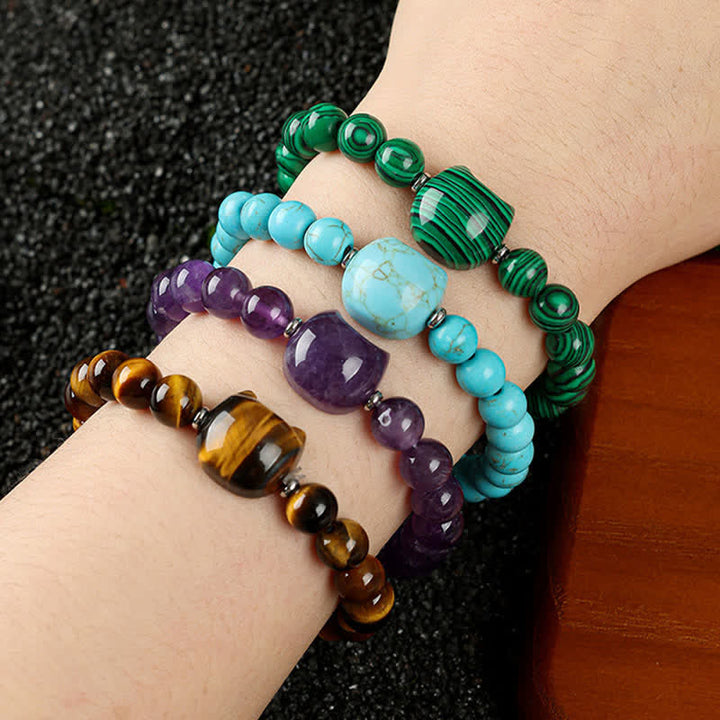 Buddha Stones Cute Cat Design Blue Lace Agate Clear Quartz  Beaded Bracelet - image 36