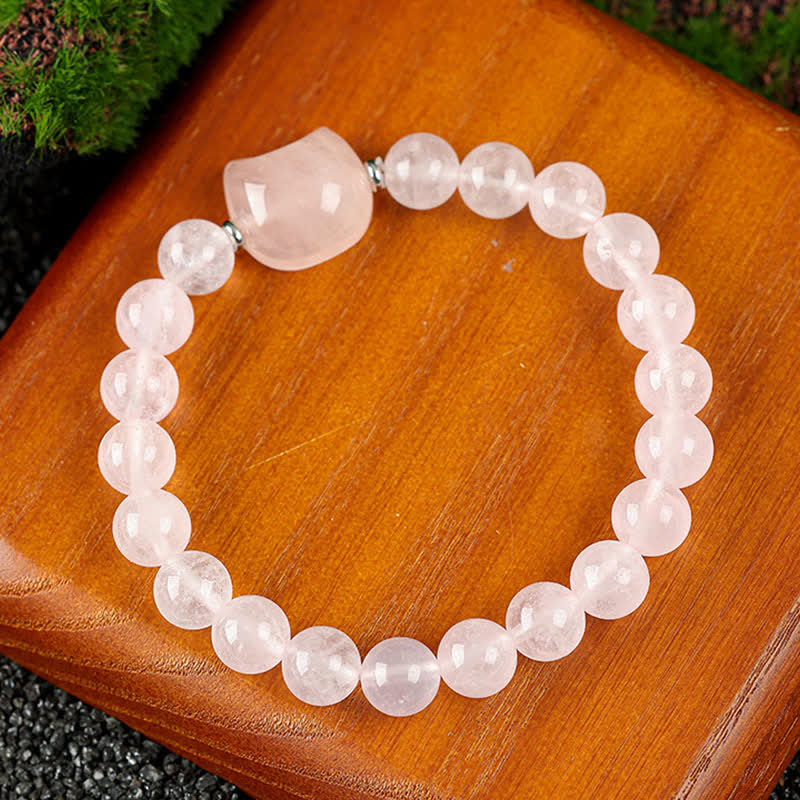 Buddha Stones Cute Cat Design Blue Lace Agate Clear Quartz  Beaded Bracelet - Pink Crystal(Wrist Circumference 15–16cm) - image 6