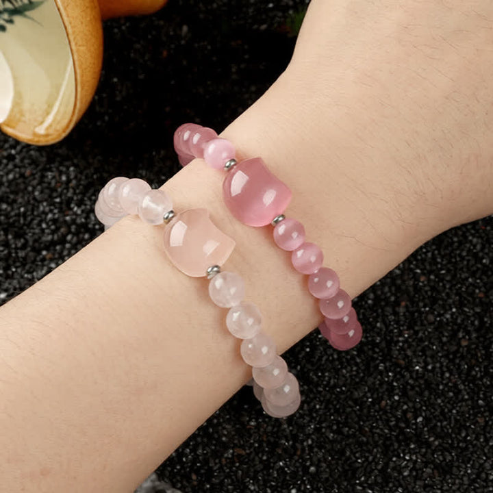 Buddha Stones Cute Cat Design Blue Lace Agate Clear Quartz  Beaded Bracelet - image 33