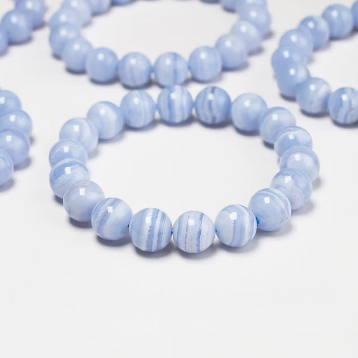 Buddha Stones Round Design Natural Blue Lace Agate Beaded Bracelet - image 2
