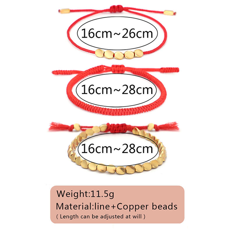 Buddha Stones 3Pcs Golden Copper Beads Red String Luck Bracelet - image 4