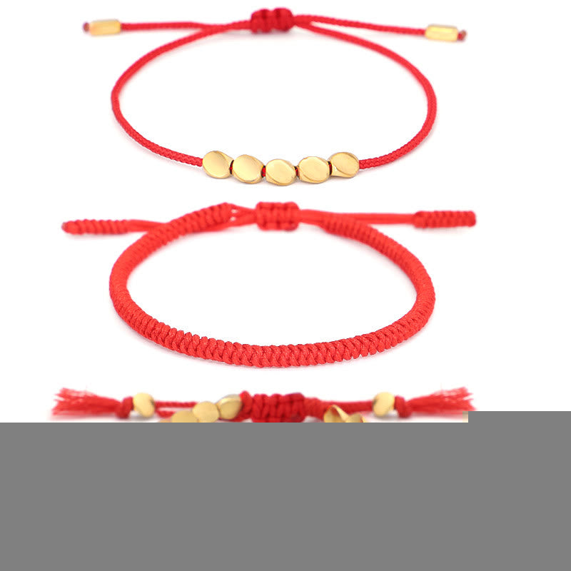 Buddha Stones 3Pcs Golden Copper Beads Red String Luck Bracelet - image 11