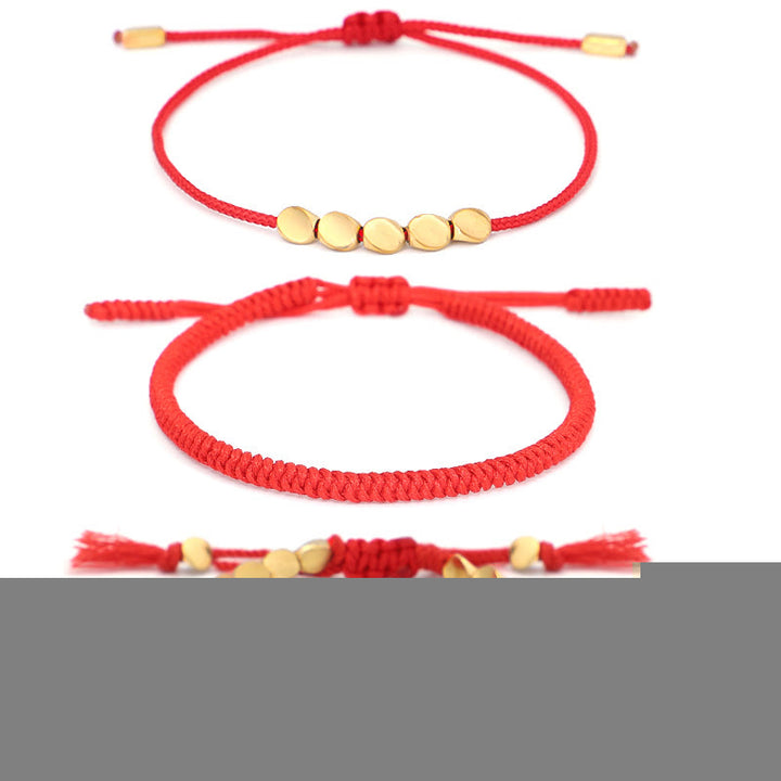 Buddha Stones 3Pcs Golden Copper Beads Red String Luck Bracelet - image 11
