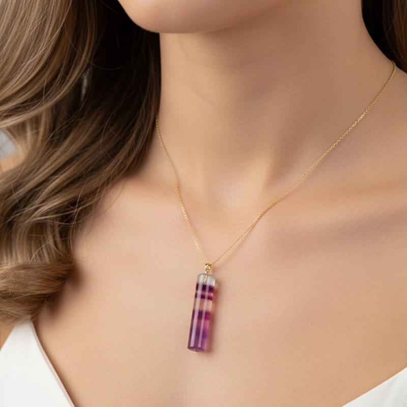 Buddha Stones Natural Colorful Fluorite Cylindrical Protection Necklace Pendant - image 7