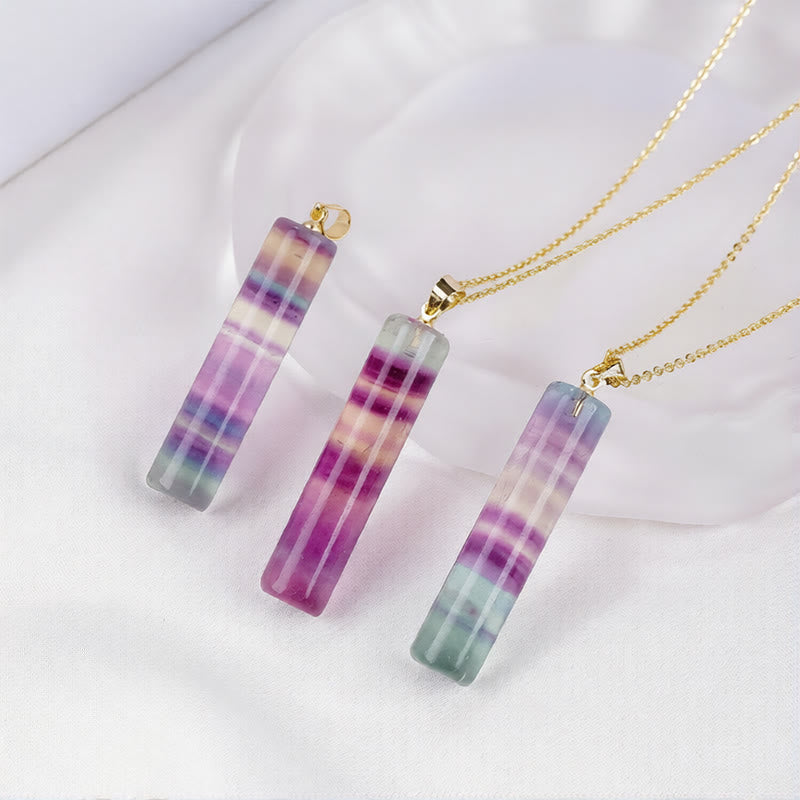 Buddha Stones Natural Colorful Fluorite Cylindrical Protection Necklace Pendant - image 0