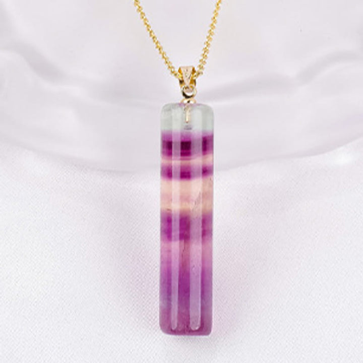 Buddha Stones Natural Colorful Fluorite Cylindrical Protection Necklace Pendant - image 2