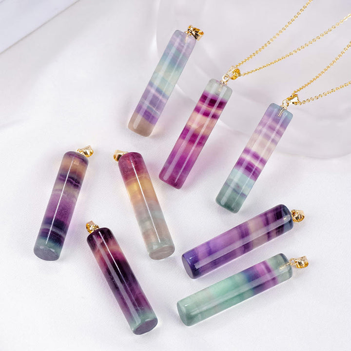 Buddha Stones Natural Colorful Fluorite Cylindrical Protection Necklace Pendant - image 9