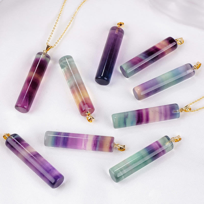 Buddha Stones Natural Colorful Fluorite Cylindrical Protection Necklace Pendant - image 10