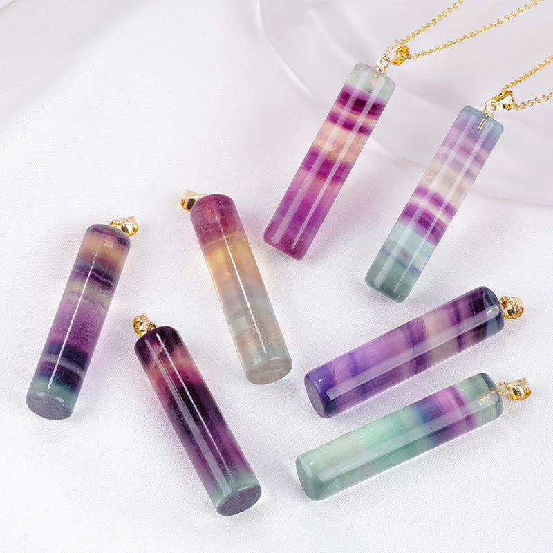 Buddha Stones Natural Colorful Fluorite Cylindrical Protection Necklace Pendant - image 5