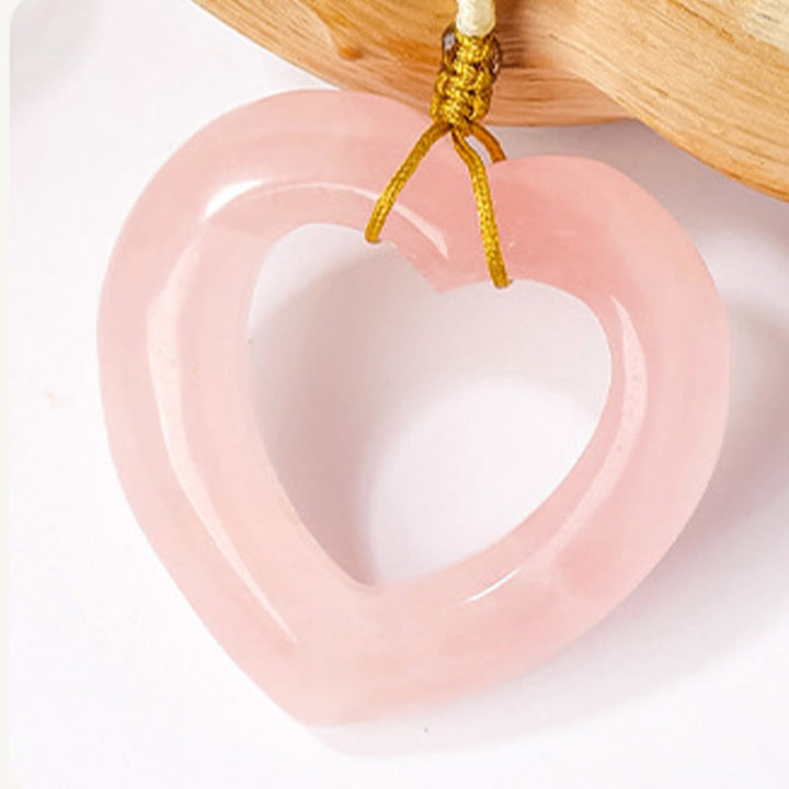 Buddha Stones Natural Rose Quartz Hollow Love Heart Caring Necklace Pendant - image 8