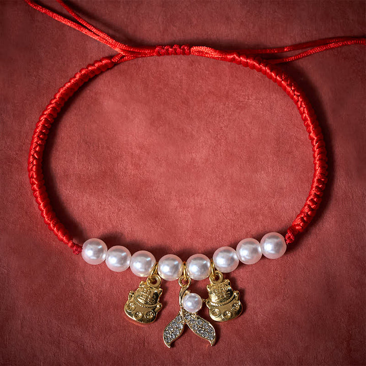 Buddha Stones Red String Plaited Pearl Fish Tail Protection Adjustable Cats Pet Collar - image 3