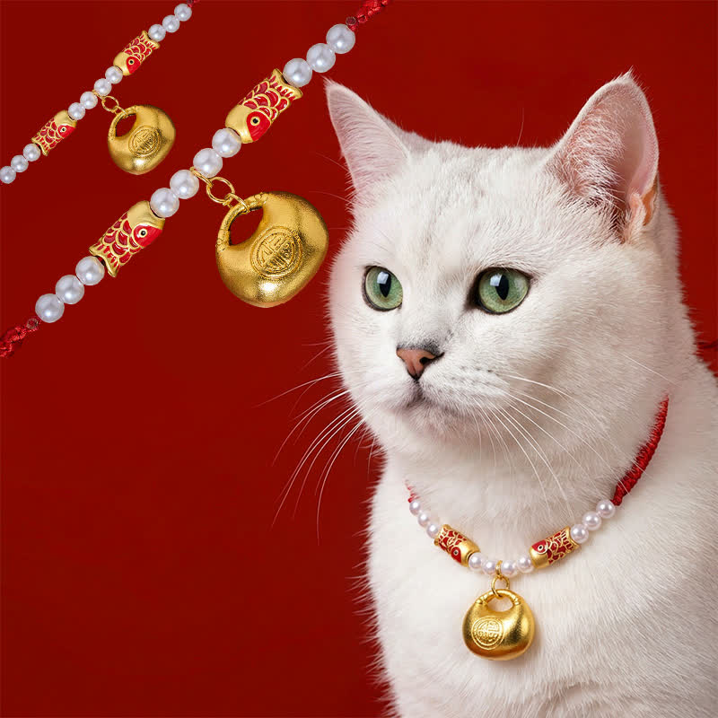 Buddha Stones Red String Plaited Koi Fish Fu Character Fortune Adjustable Cats Dogs Pet Collar - Red String - 15-25cm - image 0