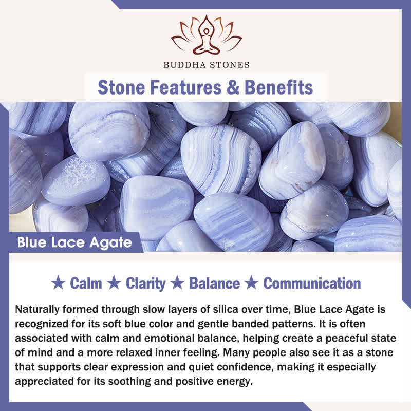 Buddha Stones Round Design Natural Blue Lace Agate Beaded Bracelet - image 6