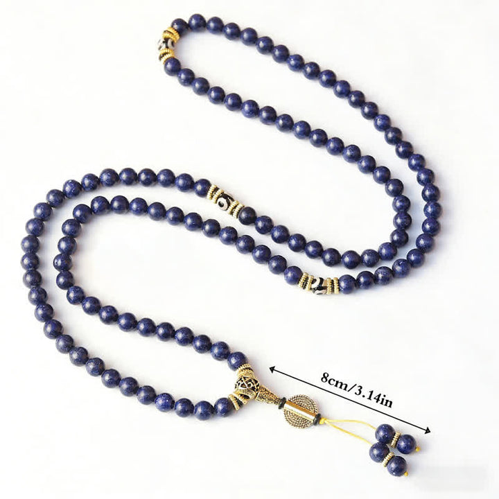 Buddha Stones 108 Beads Lazurite Lapis Lazuli Three-eyed Dzi Bead Positive Mala - image 4