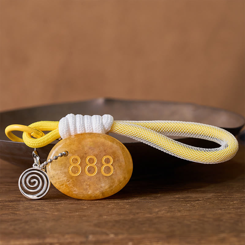 Buddha Stones "Attract Abundance and Success" 888 Angel Number Natural Yellow Aventurine Key Chain Hanging Decoration Includes Gift Message Card - image 4