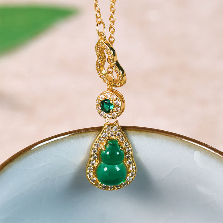 Buddha Stones Colorful Gourd Hollow Design Copper Balance Necklace Pendant - Green Gourd - image 0