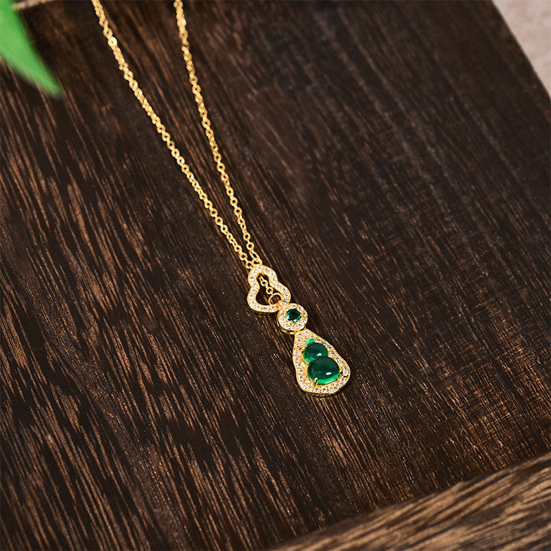 Buddha Stones Colorful Gourd Hollow Design Copper Balance Necklace Pendant - image 4