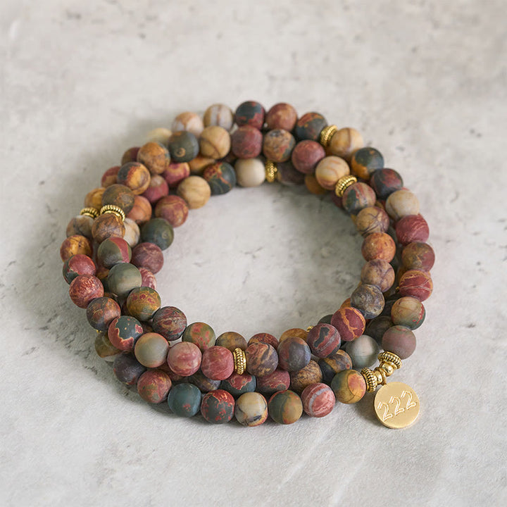 Buddha Stones 222 Angel Number 108 Mala Beads Picasso Jasper Stone Energy Mala - 222 - image 0