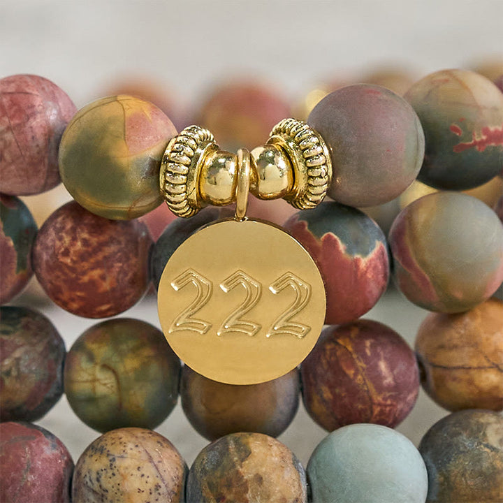 Buddha Stones 222 Angel Number 108 Mala Beads Picasso Jasper Stone Energy Mala - image 5