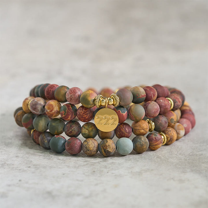 Buddha Stones 222 Angel Number 108 Mala Beads Picasso Jasper Stone Energy Mala - image 2