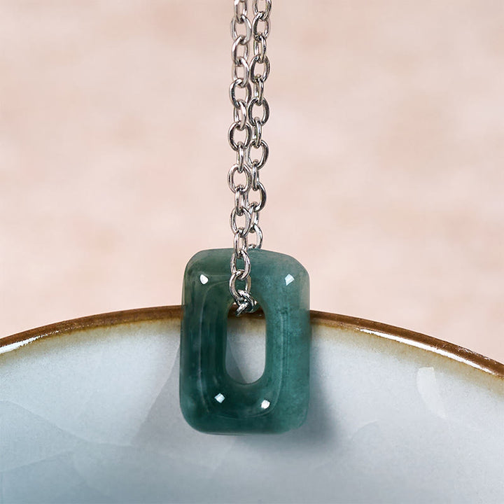 Buddha Stones Mini Square Green Jade Abundance Necklace Pendant - image 7
